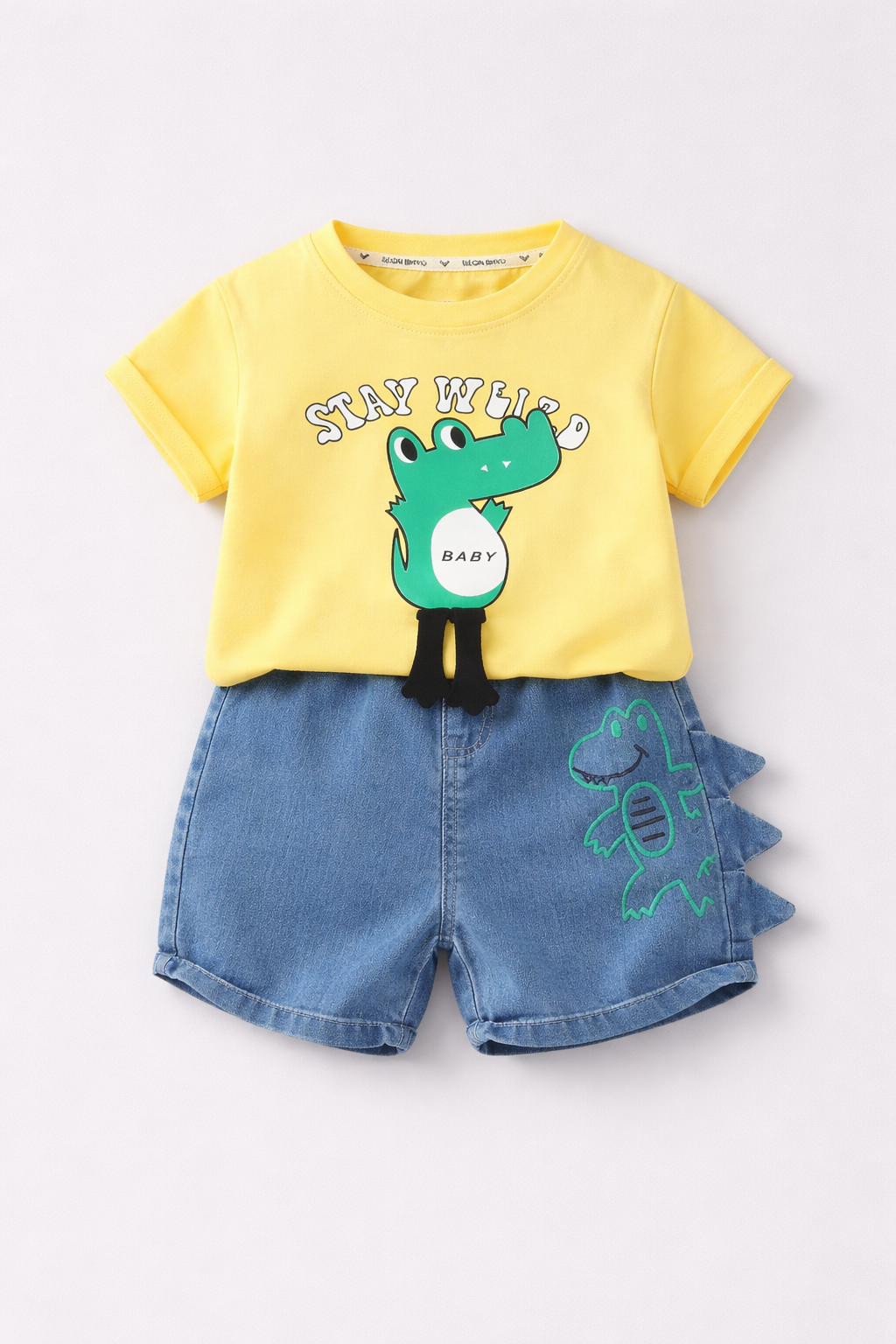 compleu cu doua piese set cu tricou galben si blugi scurti pantaloni scurti albastri pentru copii baietei baieti lizard compleu cu doua piese set cu tricou galben si blugi scurti pantaloni scurti albastri pentru copii baietei baieti lizard