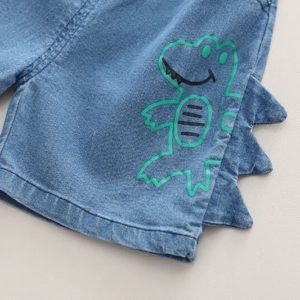 set de vara pentru baietei baieti cu tricou si blugi scurti lizard