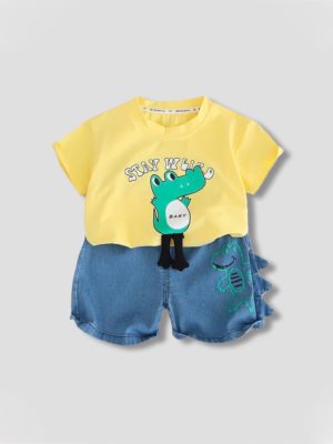 set cu tricou si blugi scurti lizard