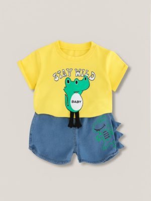set cu tricou si blugi scurti lizard