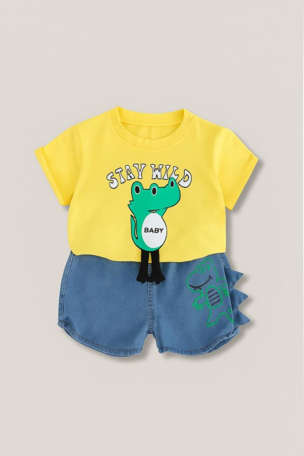 set cu tricou si blugi scurti lizard