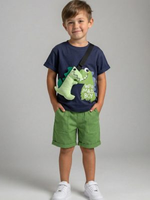 set cu tricou si pantaloni scurti barney navy