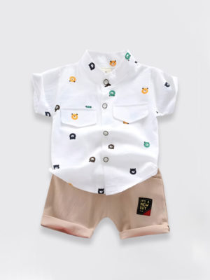 set pentru baietei cu camasa si pantaloni scurti de vara kevin alb