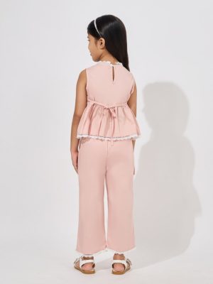 compleu set roz pentru fetite de vara cu pantaloni lungi si tricou bela