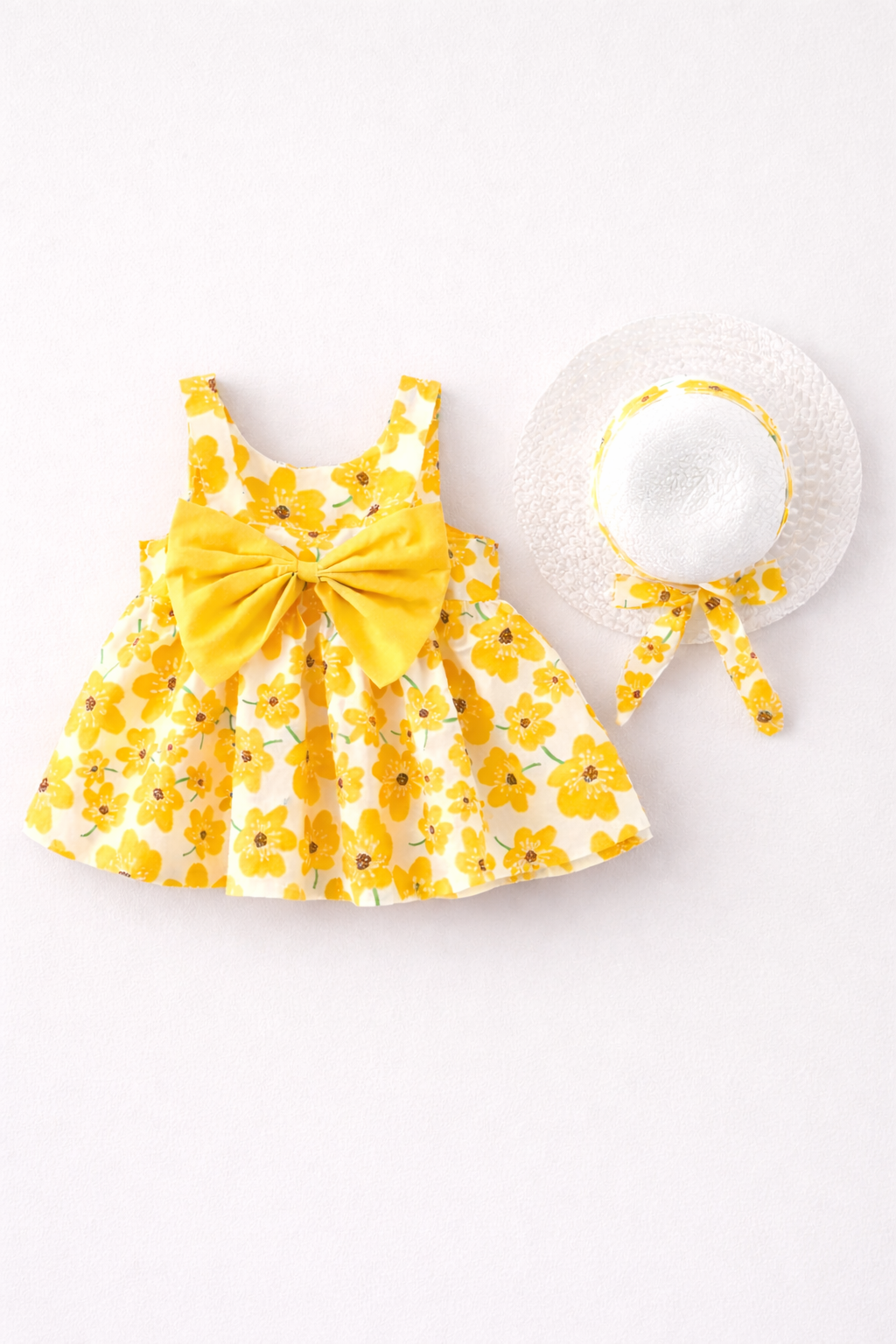 rochie galbena de vara cu flori si palarie pia sunny rochie galbena de vara cu flori si palarie pia sunny