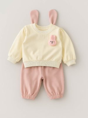 compleu cu pulover si pantaloni pink rabbit
