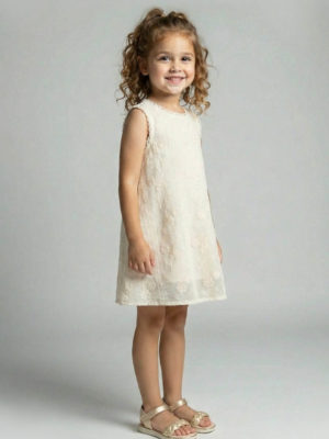 Rochie brodata eleganta cu funda Ivory