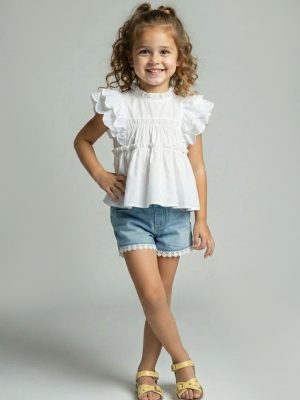 set cu blugi scurti si tricou cu volane miss