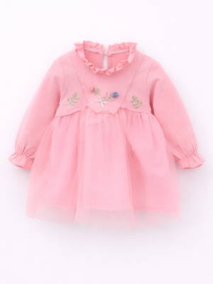 rochita roz cu maneci lungi si tul jolly