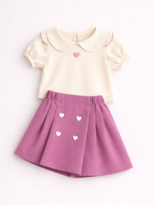 compleu cu tricou si fusta pantaloni roz fancy