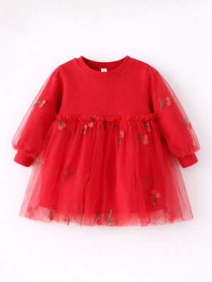 rochie rosie cu cirese si tul red cherries