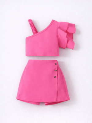 compleu roz cu tricou si fusta pantaloni rosa