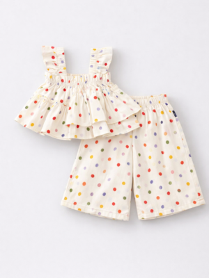 set de vara cu maieu cu volane si pantaloni lungi dots