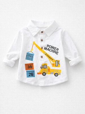 camasa alba cu masinute din bumbac pentru baietei baieti copii CARS