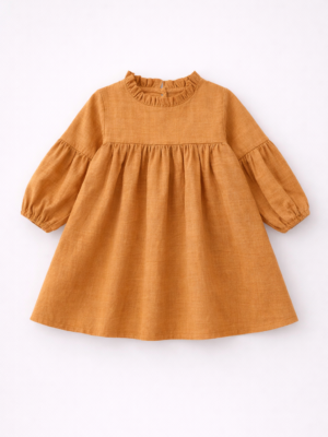 rochie casual rochita lunga galben mustar de primavara vara pentru fetite fete copii ginger