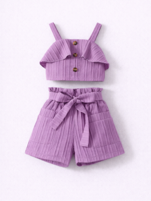 set de vara pentru fetite fete mov compleu cu tricou si pantaloni scurti pentru copii lily