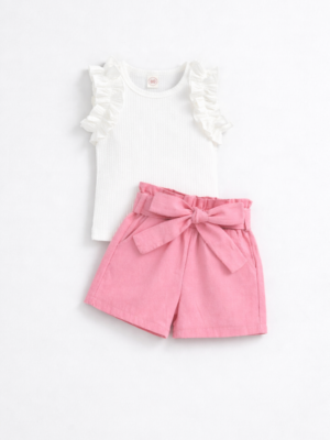 set cu tricou si pantaloni scurti cu cordon lisa