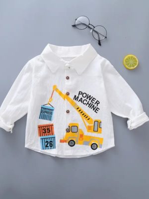 camasa alba pentru baietei cu imprimeu masinute din bumbac cars