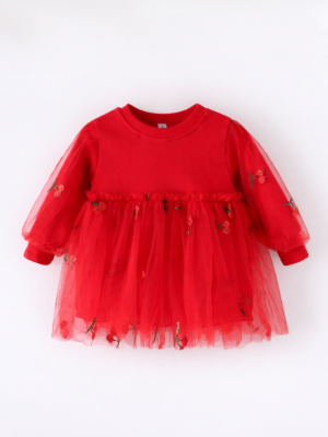 rochie rosie cu tul si cirese pentru bebelusi pentru fetite fete red cherries