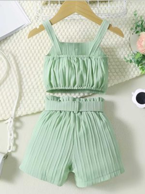 compleu cu tricou si pantaloni scurti cu cordon lily mint