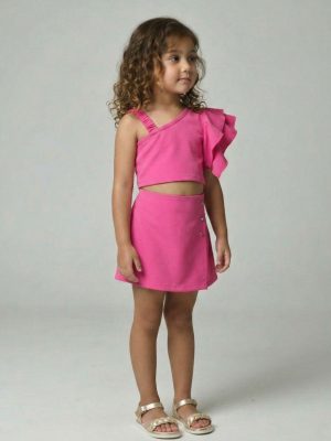 compleu roz cu tricou si fusta pantaloni rosa