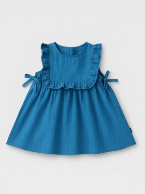 rochie rochie albastra de vara pentru fetite copii josiede vara cu fundite si volane josie