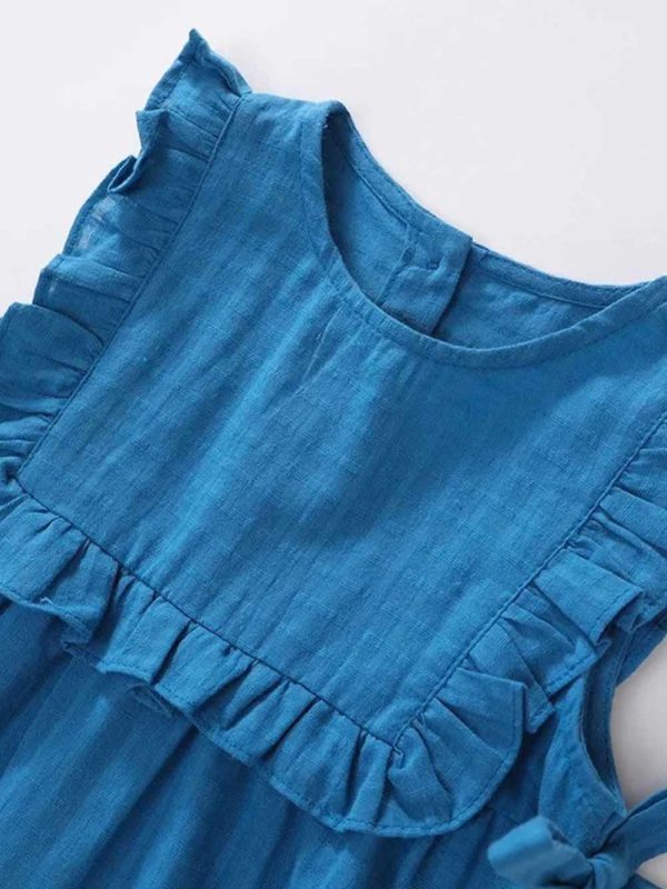 rochie bleu de vara cu fundite si volane josie