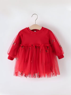 rochie rosie cu cirese si tul red cherries