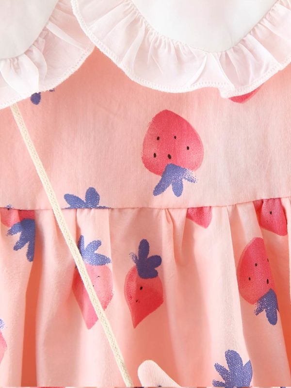 rochie scurta roz cu capsuni si posetuta pink berry