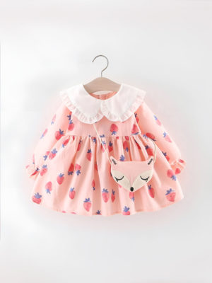 rochie scurta roz cu capsuni si posetuta pink berry