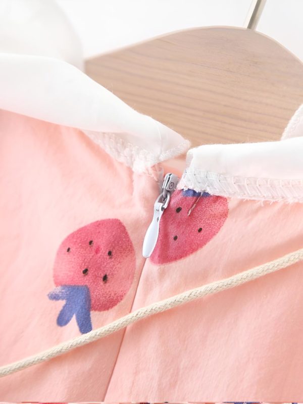 rochie scurta roz cu capsuni si posetuta pink berry