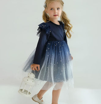 rochie stralucitoare cu stelute si tul stars navy