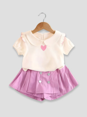 set cu tricou si fusta pantalon roz fancy
