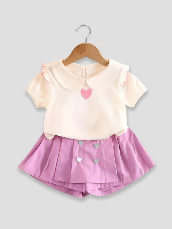 set cu tricou si fusta pantalon roz fancy