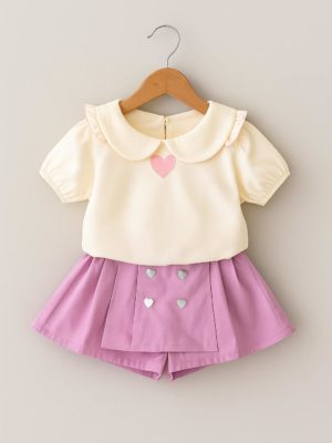 set cu tricou si fusta pantalon roz fancy