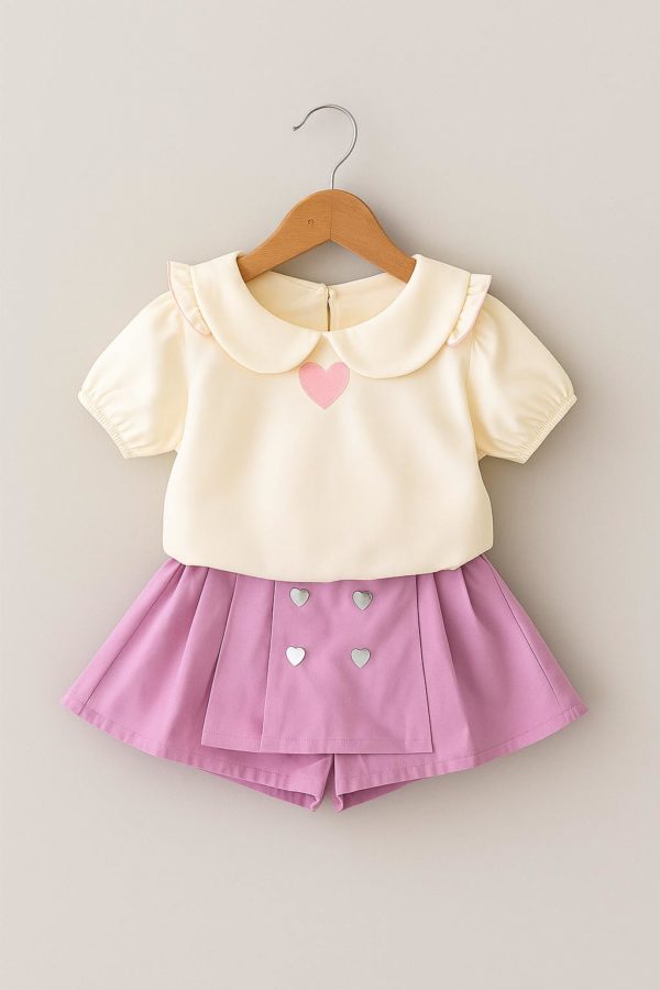 set cu tricou si fusta pantalon roz fancy