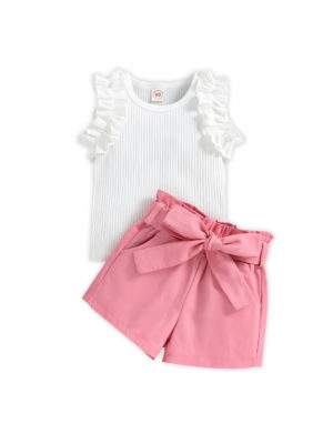 set cu tricou si pantaloni scurti cu cordon lisa