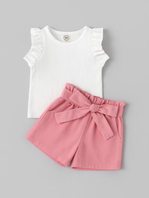 set cu tricou si pantaloni scurti cu cordon lisa