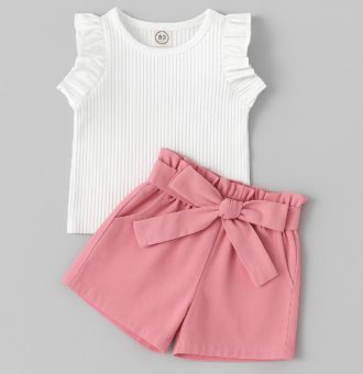 set cu tricou si pantaloni scurti cu cordon lisa