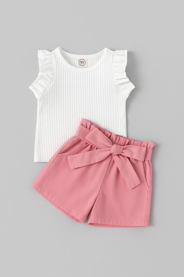 set cu tricou si pantaloni scurti cu cordon lisa