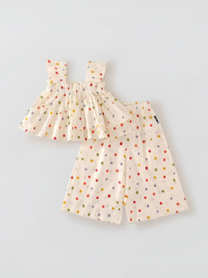 set de vara cu maieu cu volane si pantaloni lungi dots