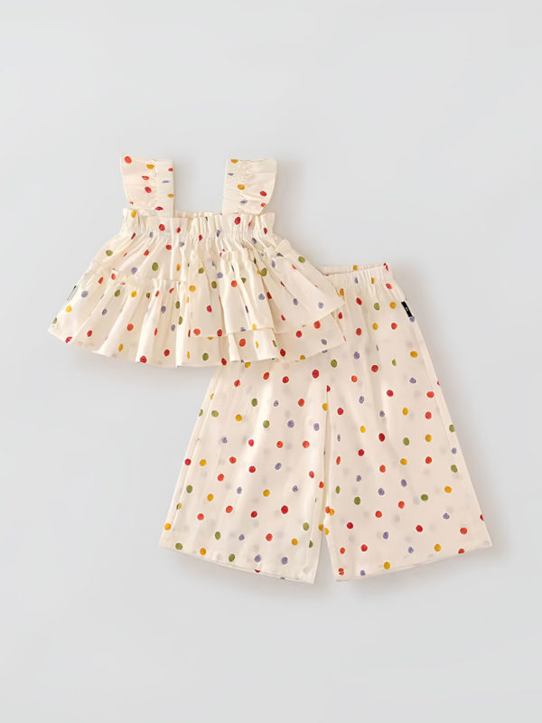 set de vara cu maieu cu volane si pantaloni lungi dots