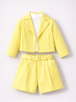 set costum galben pentru fetite fete maieu sacou pantaloni scurti moni