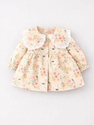 rochie scurta galbena cu flori de primavara vara pentru copii fetite fete sunny garden