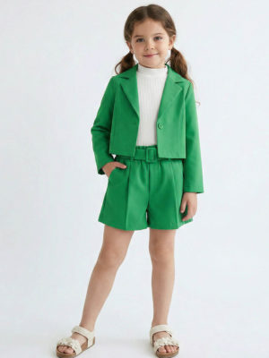 set costum verde pentru fetite fete maieu sacou pantaloni scurti moni