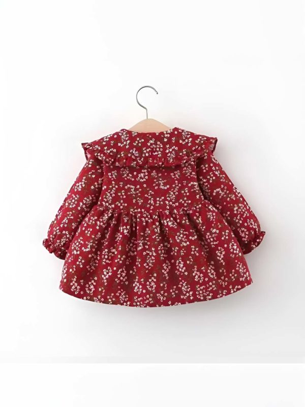 rochie rosie grena cu flori maneci lungi pentru fetite milly