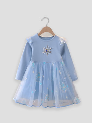 rochie albastra elsa cu paiete stralucitoare pentru fetite fete frozen elsa