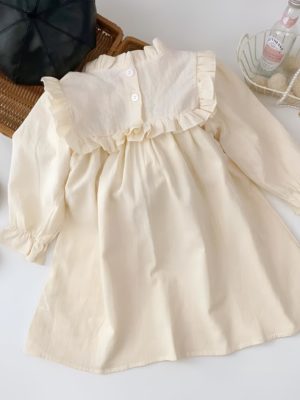 rochita galbena evazata cu volane si flori rustic