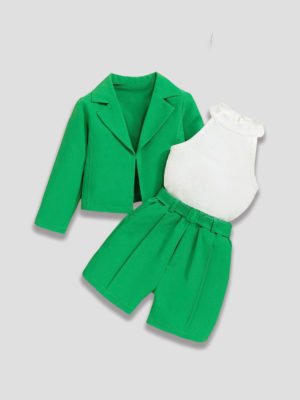 set costum verde pentru fetite fete maieu sacou pantaloni scurti moni