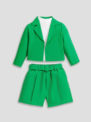 set costum verde pentru fetite fete maieu sacou pantaloni scurti moni
